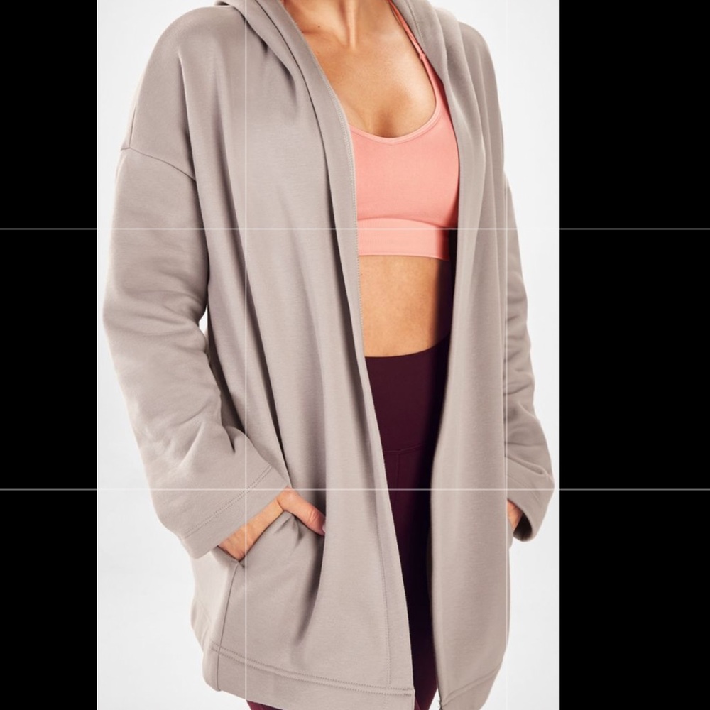 gray hooded fabletics cardigan